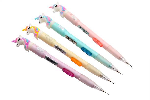 Ledos Set Of 4 Cute Unicorn Horse 0.7mm Pastel Body Colors & Light On Top Mechanical Pencil