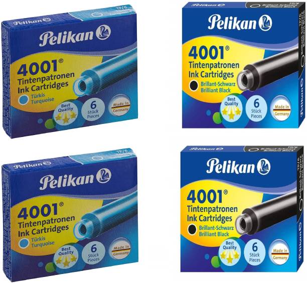 Pelikan COMBO PACK OF BLUE(12 PCS) AND BLACK(12 PCS) INK 4001 TP/6 for Fountain Pens Ink Cartridge