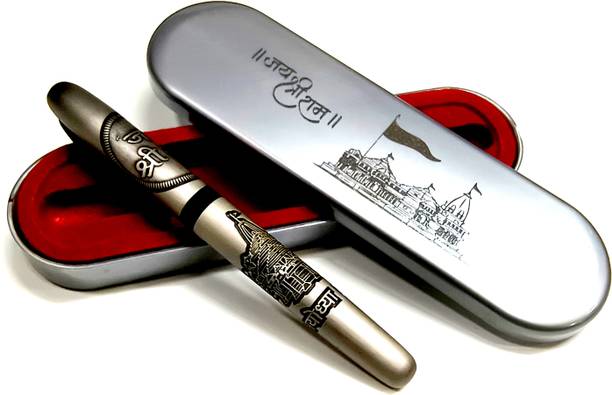 Maskey Luxury Designer Brass Metal Silver Plated Pen Ayodhya Ram Mandir Engraved & Box Ball Pen