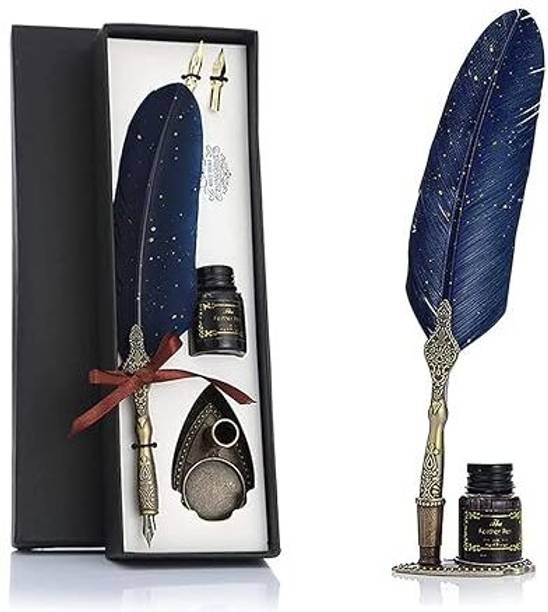 SEASPIRIT Vintage Carving Feather Pen Set Ink Bottle