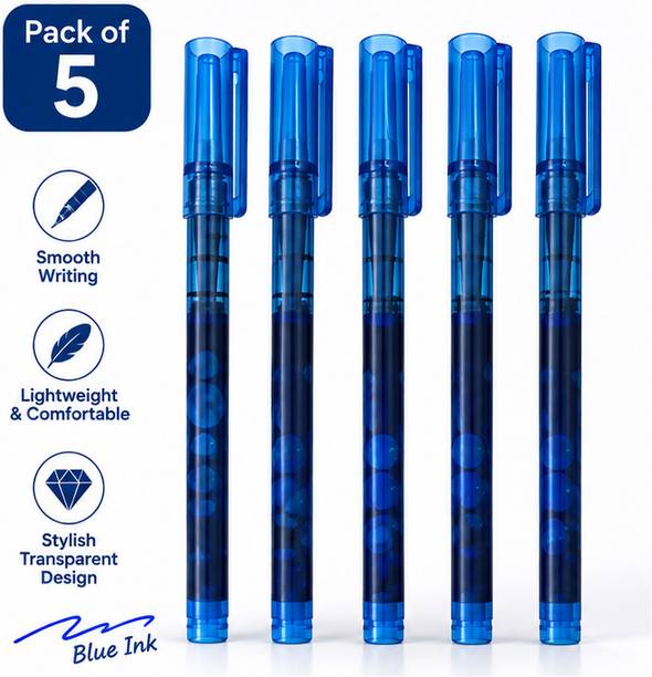 Sunita Enterprises 5 Pcs Tinted Blue Body Blue Roller Gel Pen Ink Pen Gel Pen