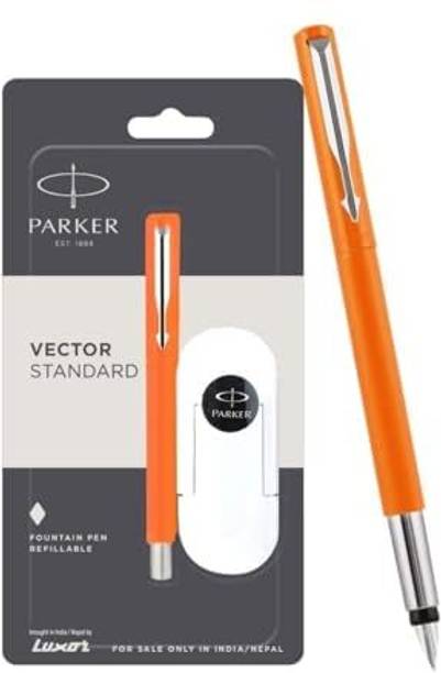 PARKER Vector Standard, Chrome Trim, Fine Nib With 3 Ink Cartridges Fountain Pen