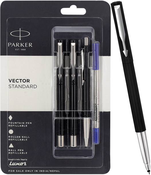 PARKER Vector Standard Triple Black Body Color (Fountain Pen+Roller Ball Pen+Ball Pen) Pen Gift Set
