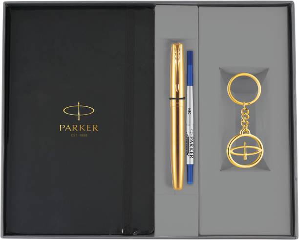 PARKER Premium Gift Set | Notebook | Gold Keychain | Frontier Gold Roller Ball Pen