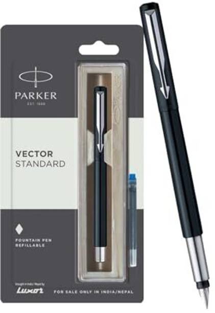 PARKER Vector Standard Stainless Steel, Chrome Trim With Ink Cartridge Fountain Pen