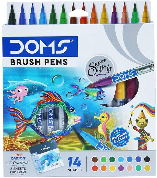 DOMS BRUSH PEN | 12 Shades + 1 Metallic Silver Shade +1 Blender| Calligraphy | Calligraphy