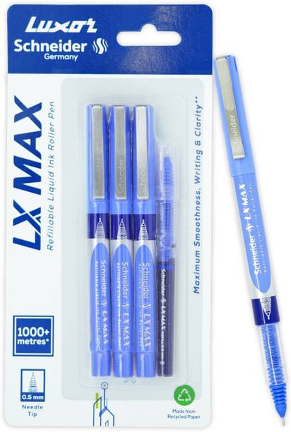 Luxor Schneider LX Max (Blue + Blue + Blue + Rfl) 0.5 mm Needle Tip, 100% German Technology Roller Ball Pen