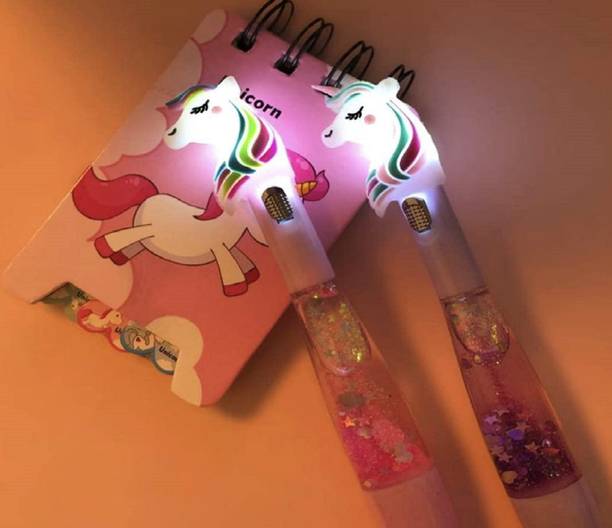 PASS & PLAY Unicorn Water Glitter led Pen/Unicorn LED Pen , Cute Stationary Pen for Kids Digital Pen