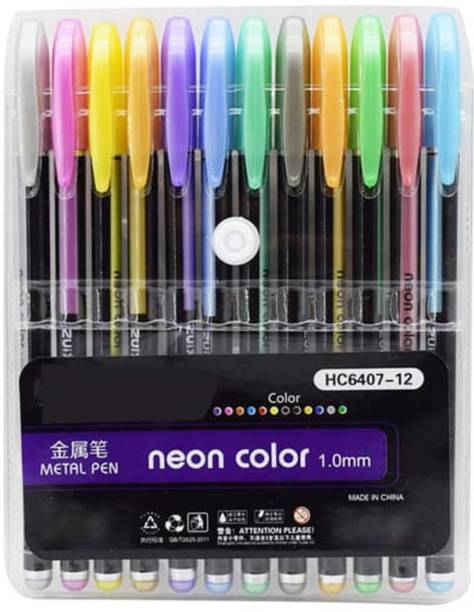 PIXORA Metallic Neon Pens Set Good Gift For Coloring Kids Sketching Painting Drawing Gel Pen