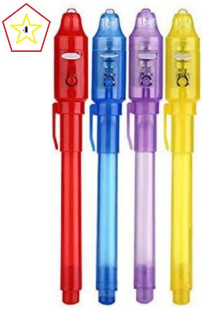 SHOP KAR Invisible Spy Magic Pen with UV-Light Best for Kids Pack of 4 Ball Pen
