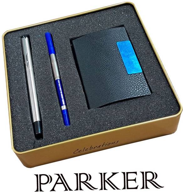 PARKER VECTOR STAINLESS STEEL CT ROLLERBALL PEN WITH CARD HOLDER Pen Gift Set