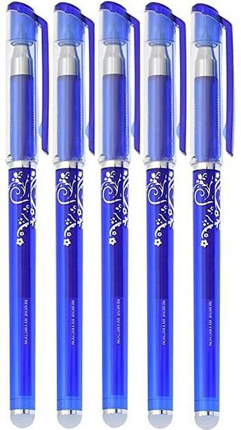 Like it 5 Pcs Blue Ink Erasable Gel Pen with Magic Wipe Eraser (0.35mm Nib Size) Gel Pen