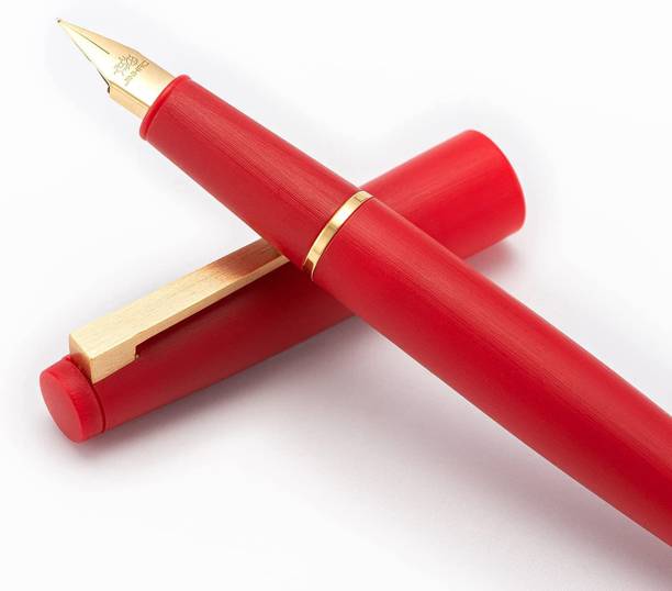 Levin 80 Red Fiber Brushed Fountain Pen,Iridium Extra Fine Gold Nib with Ink Converter Fountain Pen