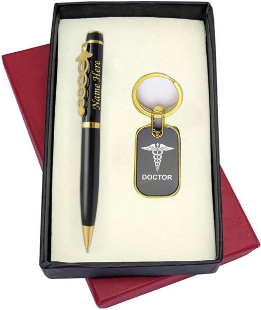 UJJi Doctor Logo Clip Pen in Gold Part with Doctor Logo Keuchain and Pen Gift Set