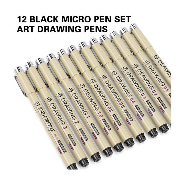 Y MOX 12pcs Black Micro Fineliner Drawing Art Pens NEW Nib Sketch Pen