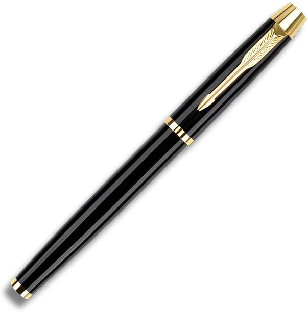 Magnate High Metal Luxury Design Classic Glossy Black with Gold Trims Gift Pen Roller Ball Pen