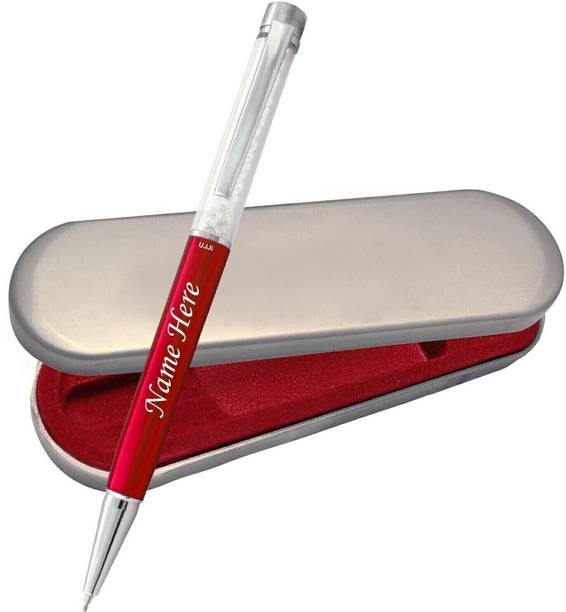 UJJi Name Print Cristal Filled Cap Red Colour Metal Ball Pen