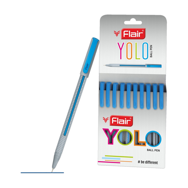 FLAIR Yolo Ball Pen Pack of 10 Pens -Blue Ink Ball Pen