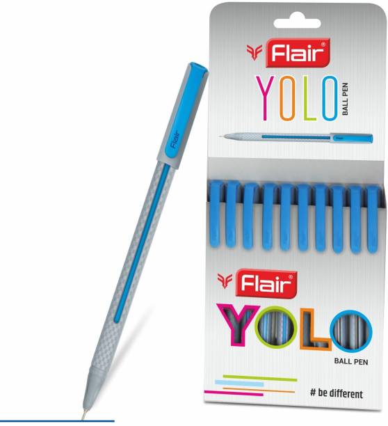 FLAIR Yolo Ball Pen Pack of 10 Pens -Blue Ink Ball Pen