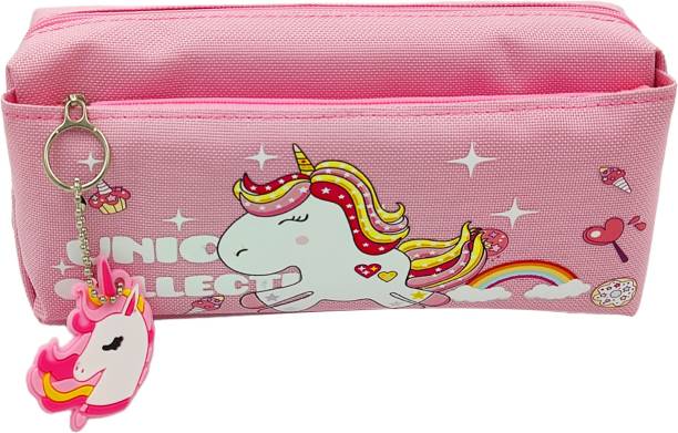 Johnnie Boy Unicorn Top Pencil Pouch for Girls/Boys|Large Mesh Pockets |Multipurpose Pouch for Kids Art Canvas Pencil Box
