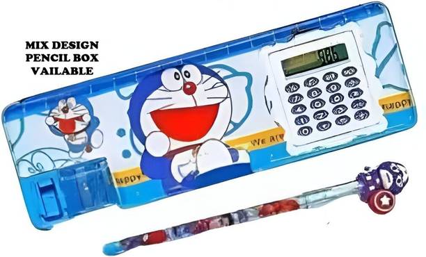 Eclet Blue Tech-Warrior 2-Piece School Set – Multi-Functional Calculator Pencil Box + Matching Premium Pencil for kids gift set Art Plastic Pencil Box