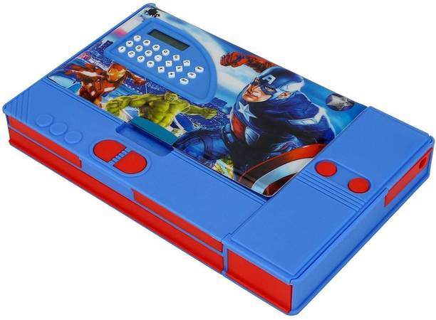Tgdepot Avengers Jumbo Calculator Magnetic Pencil Box Avengers, 6 Hidden Pockets, 25cmX15cmX3cm Size Art Plastic Pencil Box