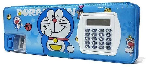 Eclet 1 Magnetic Pencil Box with Calculator & Dual Sharpener for Kids for School,Doraemon Big Size Cartoon Printed Pencil Case for Kids Art Plastic Pencil Box