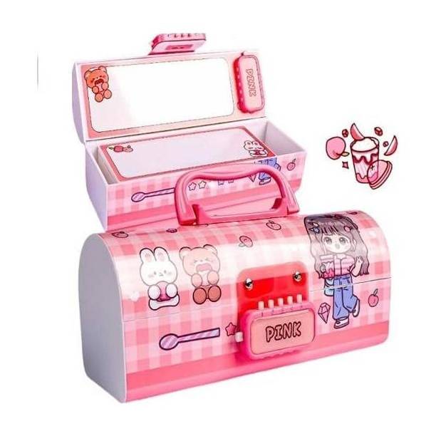 Trendera school compass box Multi-Compartment Pencil Box with Double Password Lock for Kids Art Plastic Pencil Box