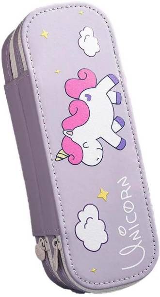 Radhya Accessories Unicorn Double Decker Spacious Pencil Pouch for Kids, Girls Boys Art Polyester Pencil Box