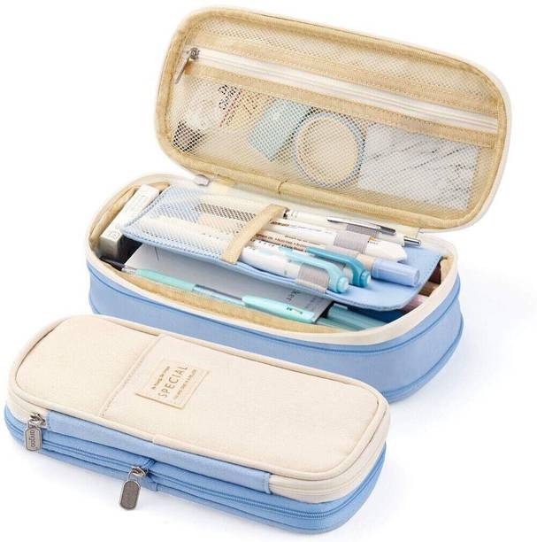 Shivom Large Capacity Pencil Pouch Expandable with Double Zipper for Kids Geometry Box