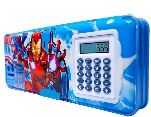 CDT Stationery Pencil Box with Calculator, & Dual Sharpener, for Kids for School, SpiderMan Art Plastic Pencil Box