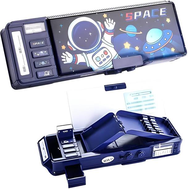 MANAKI ENTERPRISE Multifunctional Lock Compass Box for Kids, Pencil Box for Boy & Girl Aesthetic Stationary Items, Space Astronaut Theme Pencil Case Return Gifts Art Plastic Pencil Box