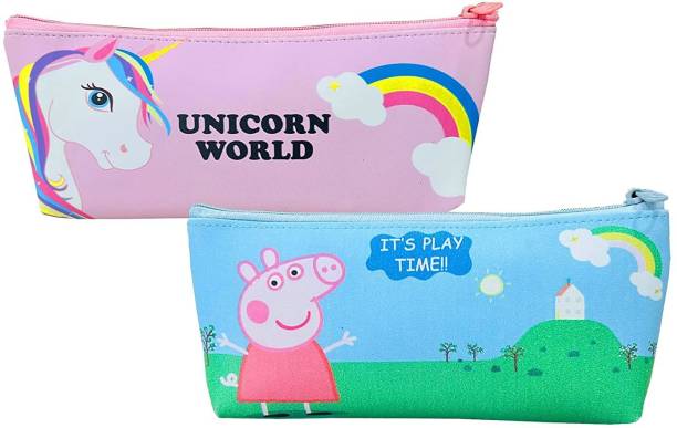 Neel 2Pcs Return Gift Combo for Boys &amp; Girls Unicorn Pencil Pouch &amp; Peppa Pig Pencil Pouch for School Stationery Storage Pouch for Kids Return Gift Set Party Favor Art Polyester Pencil Box