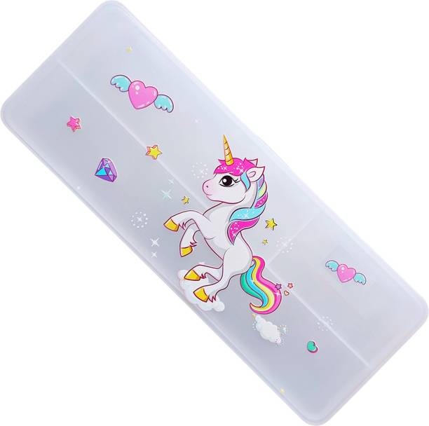 KARBD Double Sided Translucent Hardtop Unicorn Heart Design Art Plastic Pencil Box