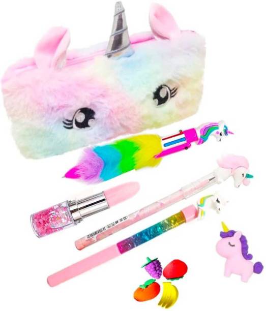 cutetoys Stationery Combo Pencil Pouch Art Polyester Pencil pouch (Set of 7, Multicolor) unicorn Art Polyester Pencil Box