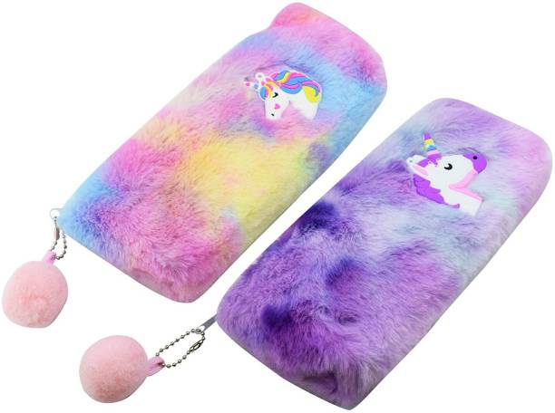 Bhive Unicorn Soft Fur plush Pouch for School Kids girls Art Plastic Pencil Box