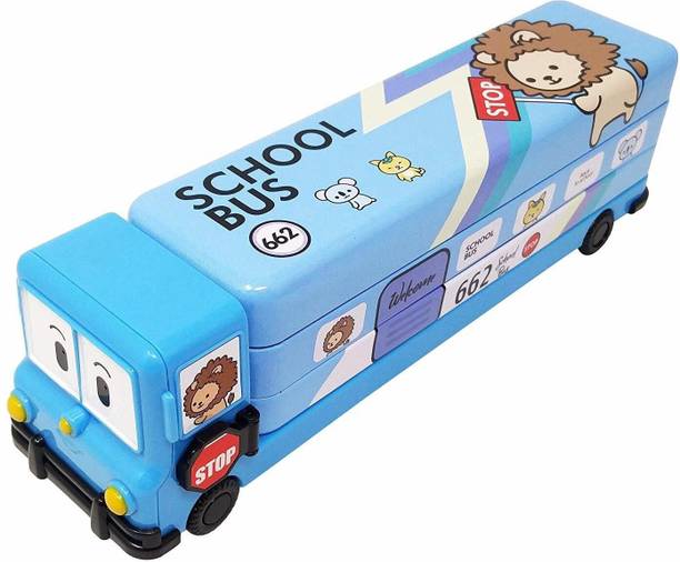 TECHNOCHITRA Magic Bus Shape with Rotating Wheels Art Metal Pencil Box