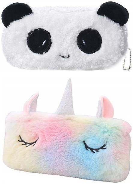 Mistazzo Panda and Unicorn Fur Soft Plush Pencil Box Pouch Makeup Bag For Girls Kids Panda, Unicorn Art Polyester Pencil Boxes
