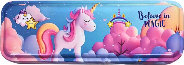 KARBD 2 Layer Compartment Hardtop Cartoon Unicorn Design, School, Travel Stationery Art Metal Pencil Box