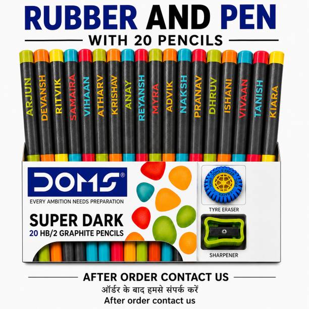 KIDDOSTORE Personalized Name Pencils Set of 20 | HB Wooden | With Eraser & Sharpener Pencil
