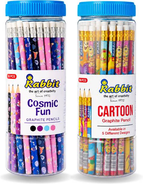 ARTIGGLE Cosmic Fun(50) + Cartoon Pencil(50) Combo |Fun Cartoon Theme Dark Pencil for Kid Pencil