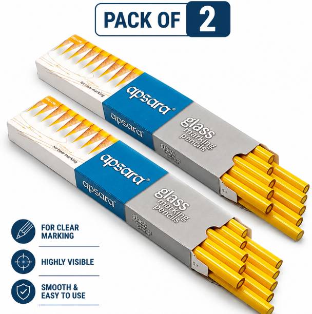 apsara platinum Glass Marking Pencils Yellow Pack of 10 | Marks on Glass, Metal & Plastic Pencil