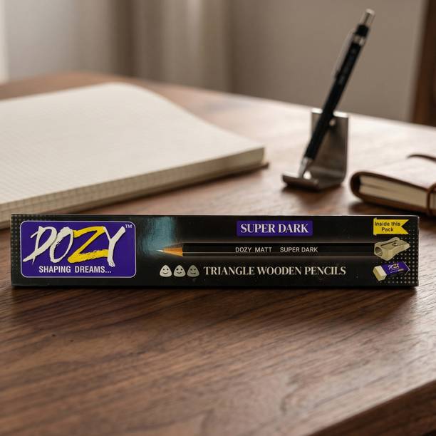 Dozy Matt Super Dark Triangle Wooden Pencils with Free Eraser & Sharpener Pack Pencil