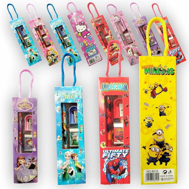 Sanchi Creation Cartoon Stationary Pack of 12 Sets for Kids Return Gifts for Birthday Party Bulk Pencil