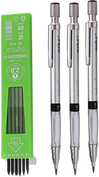 FRKB Set of 3 Mechanical Lead Pencil and 12 Black Leads Pencil