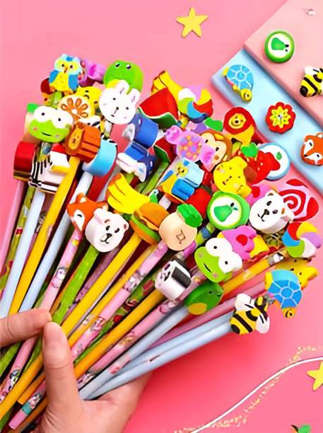 Citrine Colourful Art 20 Cartoon Design Pencil with Toy Eraser For Kids Boys Girls Pencil