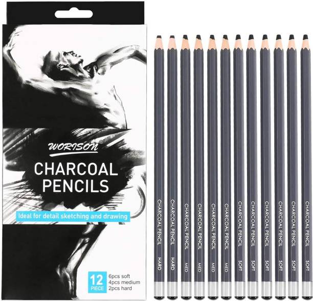 Qalam Kaari Artists Charcoal Pencil Soft,Medium,Hard Ideal for Drawing, Shading, Coloring Hexagonal Shaped Color Pencils