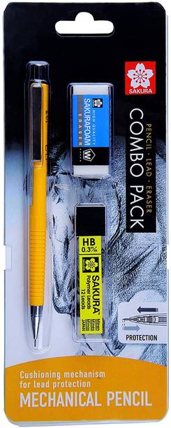 sakuraa mechanical pencil starter set lead refill foam eraser hb 0 3