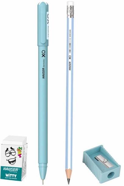 HAUSER XO KIT | 10 SET | PEN+PENCIL+ERASER+SHARPENER | Stationery Set