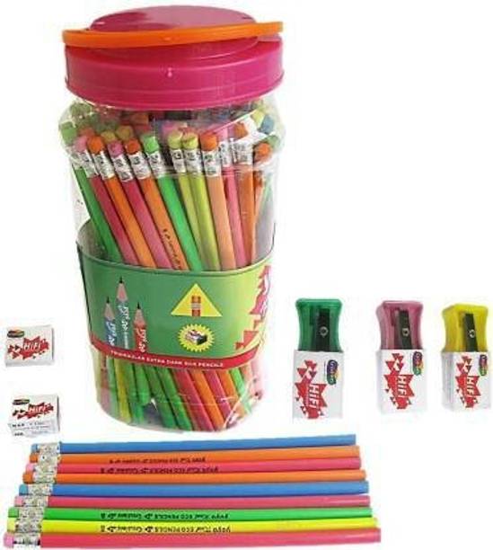 Creations YoYo Kool Triangular Shape Eco Friendly Pencils ( Pack of 100 Pencils jar + 5 Sharpener Pencil